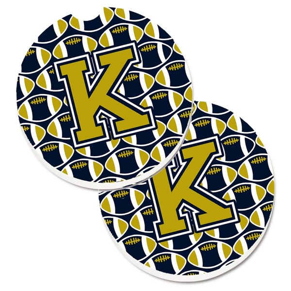 Carolines Treasures Letter K Football Blue and Gold Set of 2 Cup Holder Car Coaster CJ1074-KCARC - main